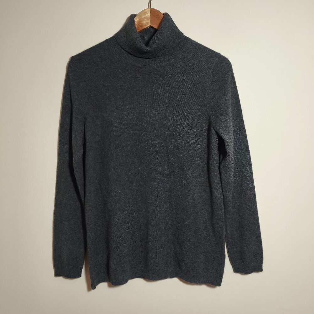 Lark and Ro 100% Cashmere Turtleneck Sweater sz L Charcoal Gray Quiet Lux Old Mo